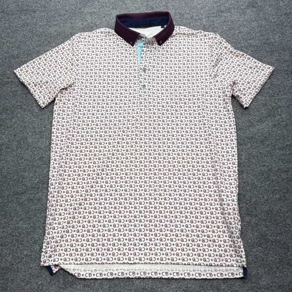 Greyson Clothiers Other - Greyson Clothiers Mens Small White Burgundy Logo Print Golf Polo Shirt Stretch